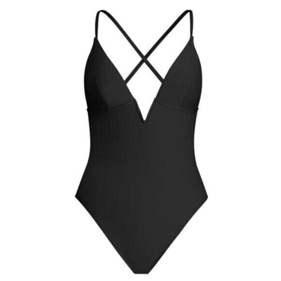 Cupshe Womens One-Piece Swimsuit Large Black V-Wire Plunge Neckline Cross Back - Picture 5 of 10